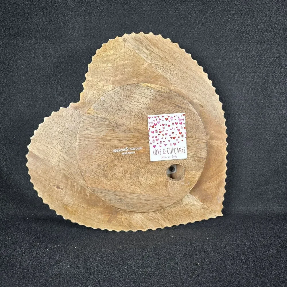 Love & Cupcakes Wooden Heart Shaped Lazy Susan Farmhouse